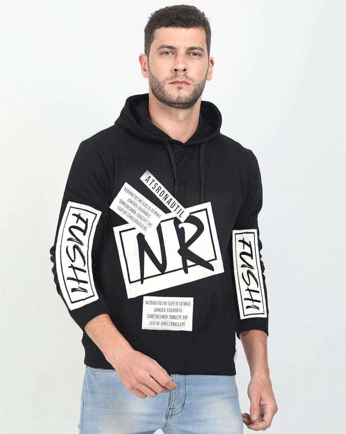 Cotton Blend Printed Full Sleeves Mens Hooded Neck T-Shirt | Clothing for men