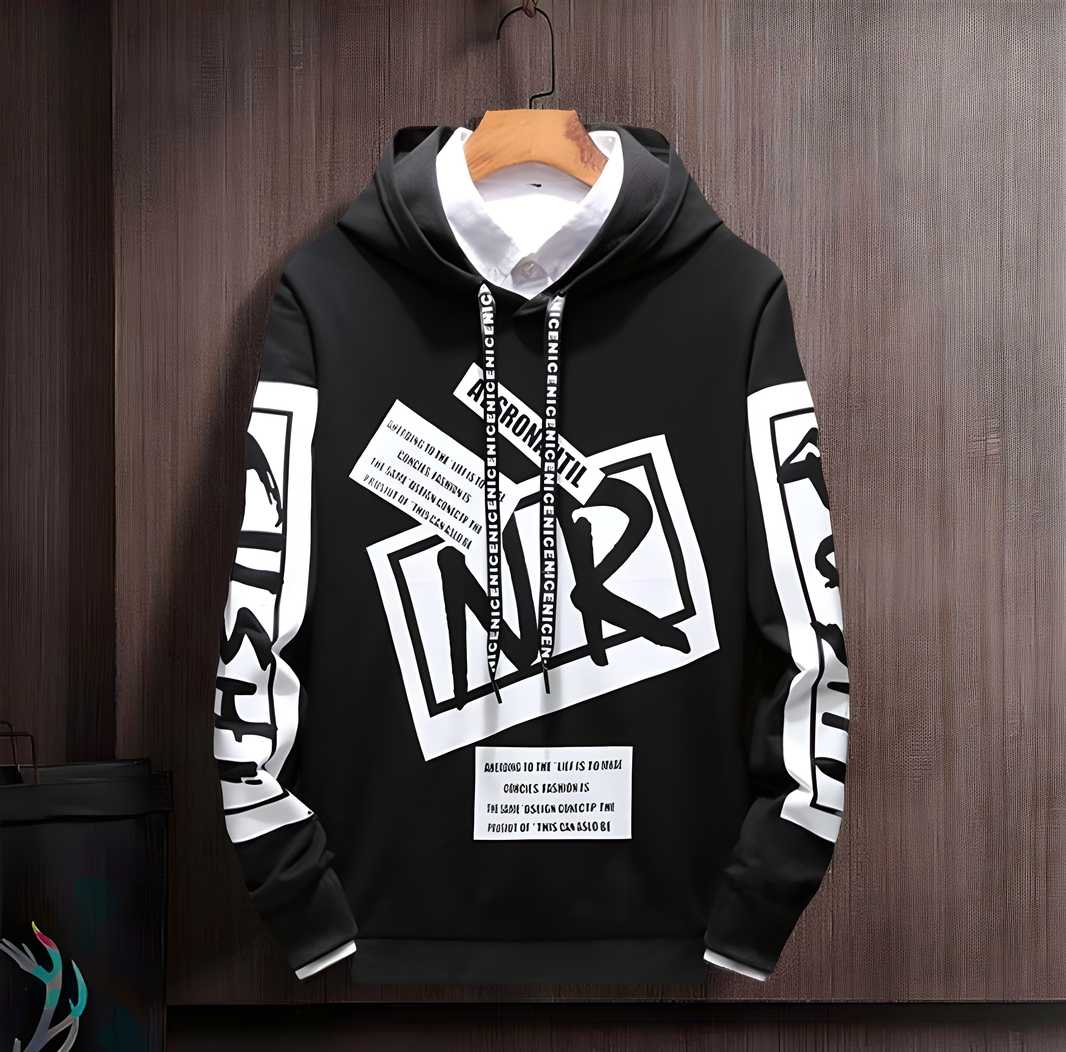 Cotton Blend Printed Full Sleeves Mens Hooded Neck T-Shirt | Clothing for men